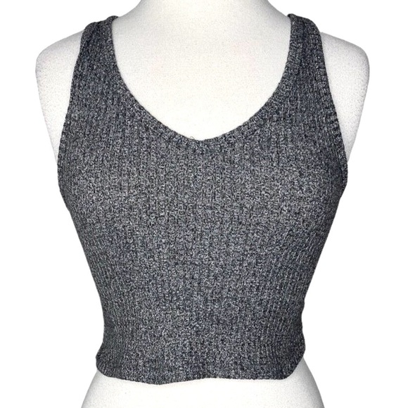 American Eagle Soft Gray Ribbed Plush V-Neck Cropped Tank Top - Picture 5 of 7